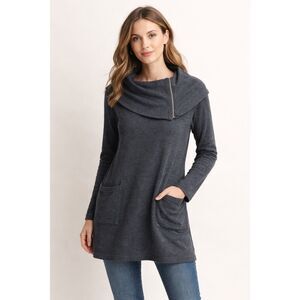 Chalet Cowl Neck Tunic Sweater Medium Gray Cotton USA Pockets